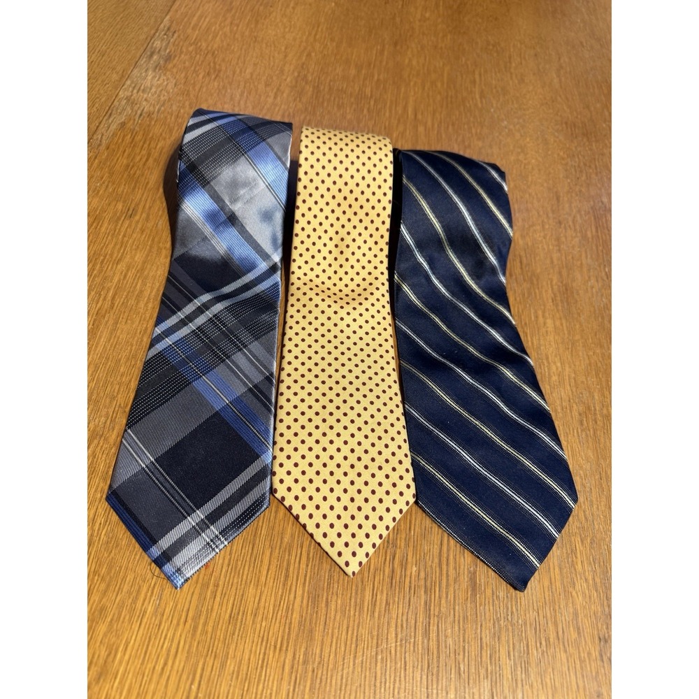 Calvin Klein Silk Tie Lot of 3 Plaid Polka‎ Dot Striped Designer